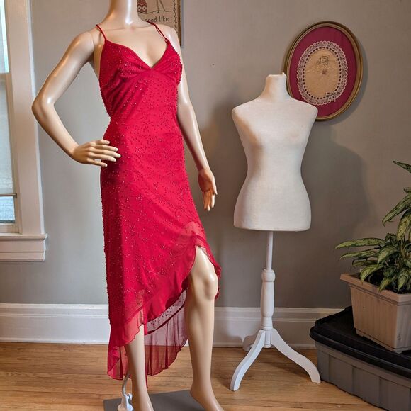Vintage 90s Masquerade Prom Gown Siren Red Jessica Rabbit Salsa Whimsygoth 11 - Picture 13 of 13